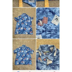 Campia button Up shirt mens size large short sleeve American flag 4th July USA